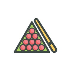 cue stick with billiard balls in a rack