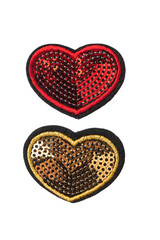 Set of sequin hearts patches isolated on white background