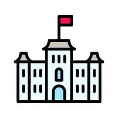 Hawaii icon related iolani palace or building with flag and door vector with editable stroke,