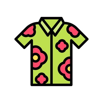 Hawaii icon related coloured shirt with flowers vector with editable stroke,