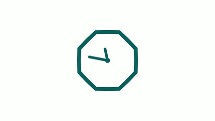 New cyan dark counting down clock icon on white background,12 hours clock icon