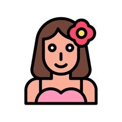 Hawaii icon related hawaii girl or women with hawaii flower vector with editable stroke,