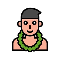 Hawaii icon related hawaii boy or man with hawaii flower necklace vector with editable stroke,