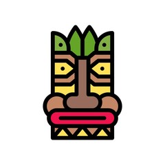 Hawaii icon related hawaii tiki or mouth with leaves and eyes vector with editable stroke,
