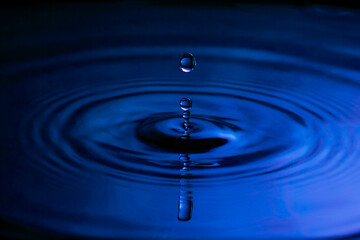 Perfect water drop splashing into smooth water causing ripples