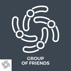 Group of Friends Thin Line Vector Icon Isolated on the Black Background.