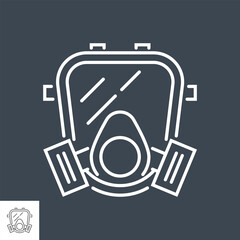 Gas mask related vector thin line icon. Isolated on black background. Editable stroke. Vector illustration.