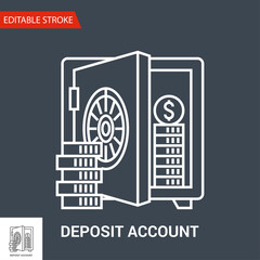 Deposit Account Icon. Thin Line Vector Illustration. Adjust stroke weight - Expand to any Size - Easy Change Colour - Editable Stroke - Pixel Perfect