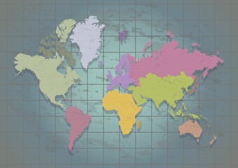 Fototapeta na wymiar World map with grids.