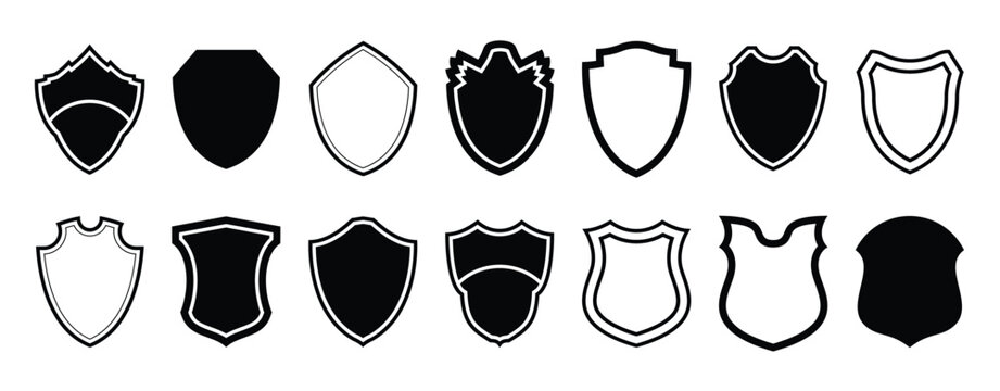 Military shield Vector. Police badge shape, Security, football patches isolated on white background. Heraldic royal design in flat style. Vector illustration.