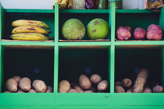 Local provisions and ruits at an island produce stand