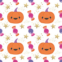 Obraz na płótnie Canvas Halloween Cute Whimsical Jack O'Lantern Digital paper. Seamless Pattern, Halloween papers, Halloween backgrounds, wallpapers 12' x 12' high resolution 300 dpi smyk. Fabrics Surface Pattern Design