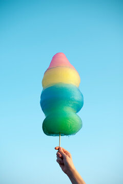 sugar cotton candy and blue sky with copy space