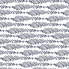 Seamless monochrome oscillogram-like pattern with curved lines on white background. Endless repeating hand drawn pattern made by felt tip pen for surface design and other design projects