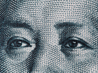 Mao Zedong eyes on chinese 10 yuan banknote macro, China money closeup