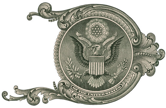 Great seal, US one dollar bill closeup macro, 1 usd banknote, united states money