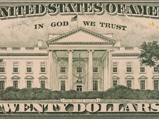 White house on the us twenty dollar bill macro, united states money closeup