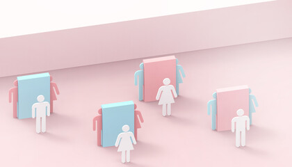 Sexism or gender Transgender transsexual  Concept with  Male and female gender signs futuristic on pink background - 3d rendering