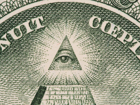 Eye of Providence (all-seeing eye of God) from US one dollar bill super macro, great seal, united states money