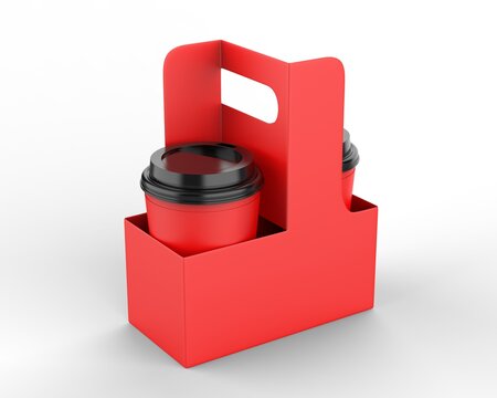 Blank paper Coffee Cup Holder For Branding, 3d render illustration.