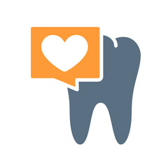 Tooth with heart in chat bubble colored icon. Healthy organ in the oral cavity symbol