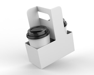Blank paper Coffee Cup Holder For Branding, 3d render illustration.