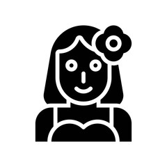 Hawaii icon related hawaii girl or women with hawaii flower vector in solid design,