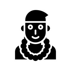 Hawaii icon related hawaii boy or man with hawaii flower necklace vector in solid design,