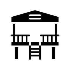 Hawaii icon related hawaii beach house with roof and stand vector in solid design,