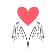 Hands heart shape vector. Charity, health, voluntary, caring hand logo. Heart in hand flat vector icon, non profit foundation.