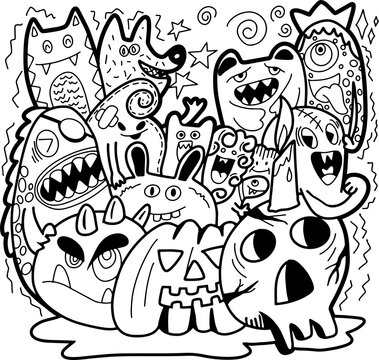 Cute hand drawn halloween doodles, illustration
