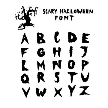 Scary Halloween font. Hand drawn creepy alphabet