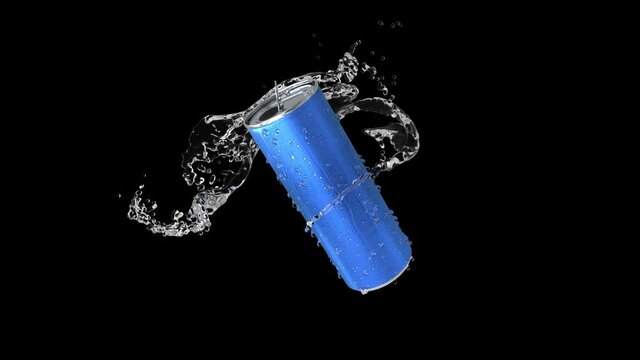 A metal jar turns in a stream of clear water. 3D rendering.