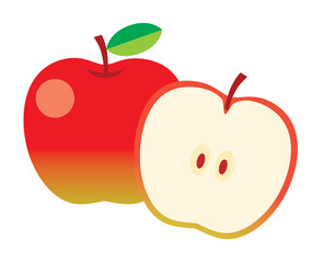 シンプルな赤いリンゴ　丸ごととカット