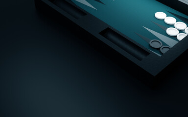 Obraz premium Backgammon set on dark background. 3d render