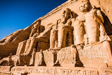 Ancient Egyptian temple built by Ramses II, dedicated to his wife Nefertari, sculpted in the stone of the mountain, in Abu Simbel next to Lake Nasser in Nubia, Egypt, Africa ,nefertari
