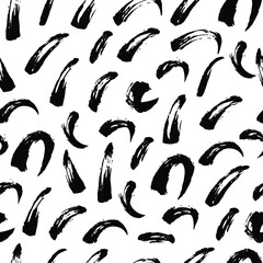 Brush stroke seamless pattern. Abstract grunge paint drip and drops. Black and white artistic modern texture. 