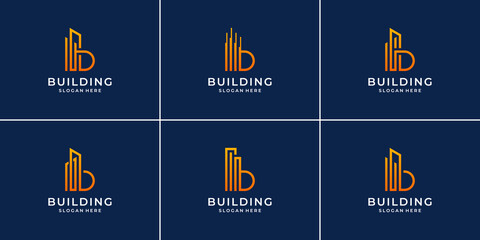 Set of creative initial letter b with building logo design