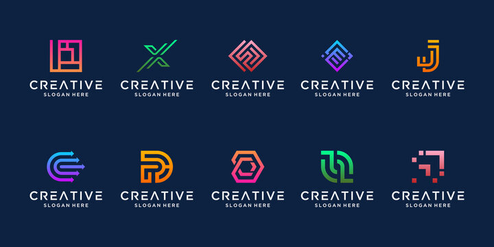 Set of abstract initial letter monogram logo design template
