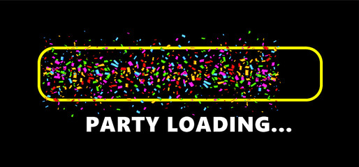 Flying particles confetti's party loading. Gongrats you did it. Festive background with many falling tiny colored confetti pieces for wedding, diploma, celebration, celebrate. Flat vector sign, banner