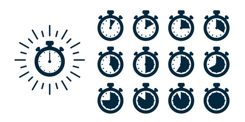 Timer icons set. Vector stopwatch illustration - clocks at different times