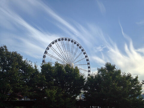 Ferris Wheel in Seattle Against Beautiful Sky