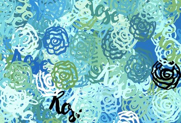 Light Blue, Green vector backdrop with memphis shapes.