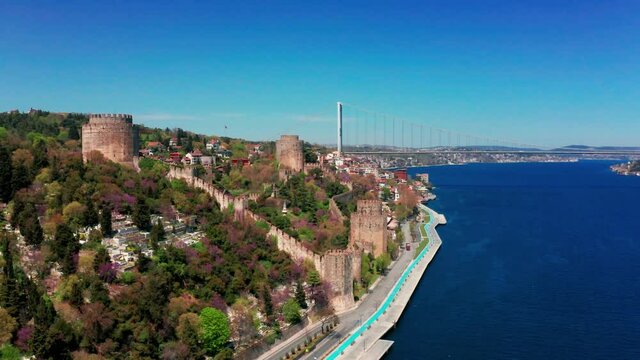 Istanbul Rumeli Castle aerial view during Corona Curfew