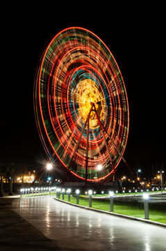 Spinning ferris wheel at night, Batumi, Georgia.