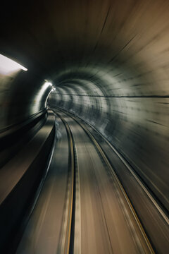 Motion blurred view of underground tunnel