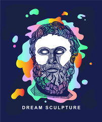 Dream style with colors spots on the violet background. 
 Philosopher. Vector illustration hand drawn