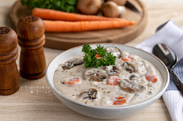 Bowl of cream of mushroom soup