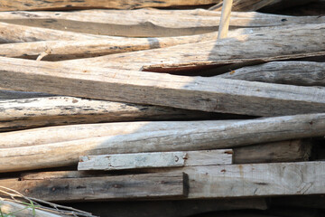 CLose up  group of plank wood in the outdoor