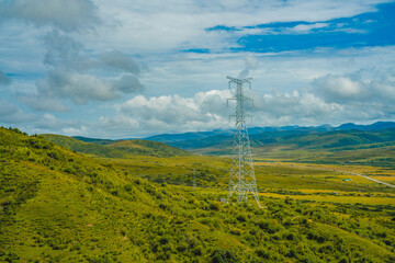 Obraz premium A electric transmission tower in Tibet, China.